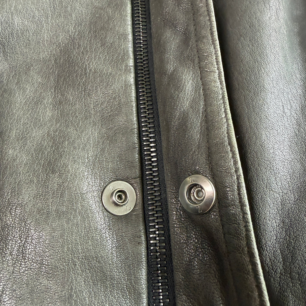 Z Zegna (54 /XL) Leather Charcoal Gray Motorcycle Utility Coat Jcket