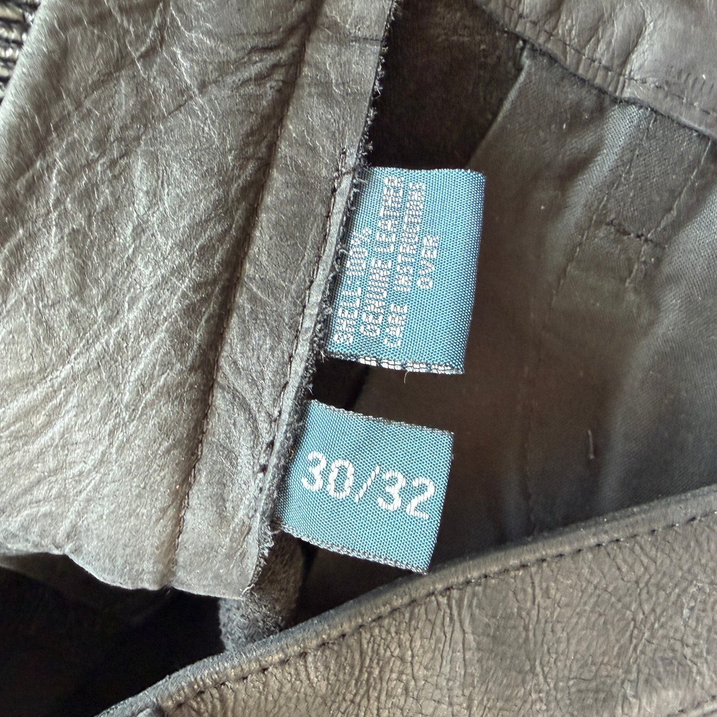Polo Ralph Lauren (30/31 x 32/33) Leather Motorcycle Ribbed Thigh Black Pants