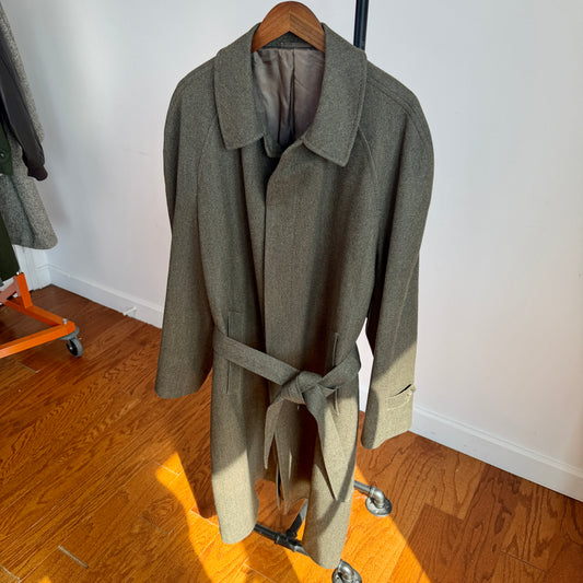 Burberry (48L) 100% Wool Olive Green Belted Balmacaan Raglan Coat