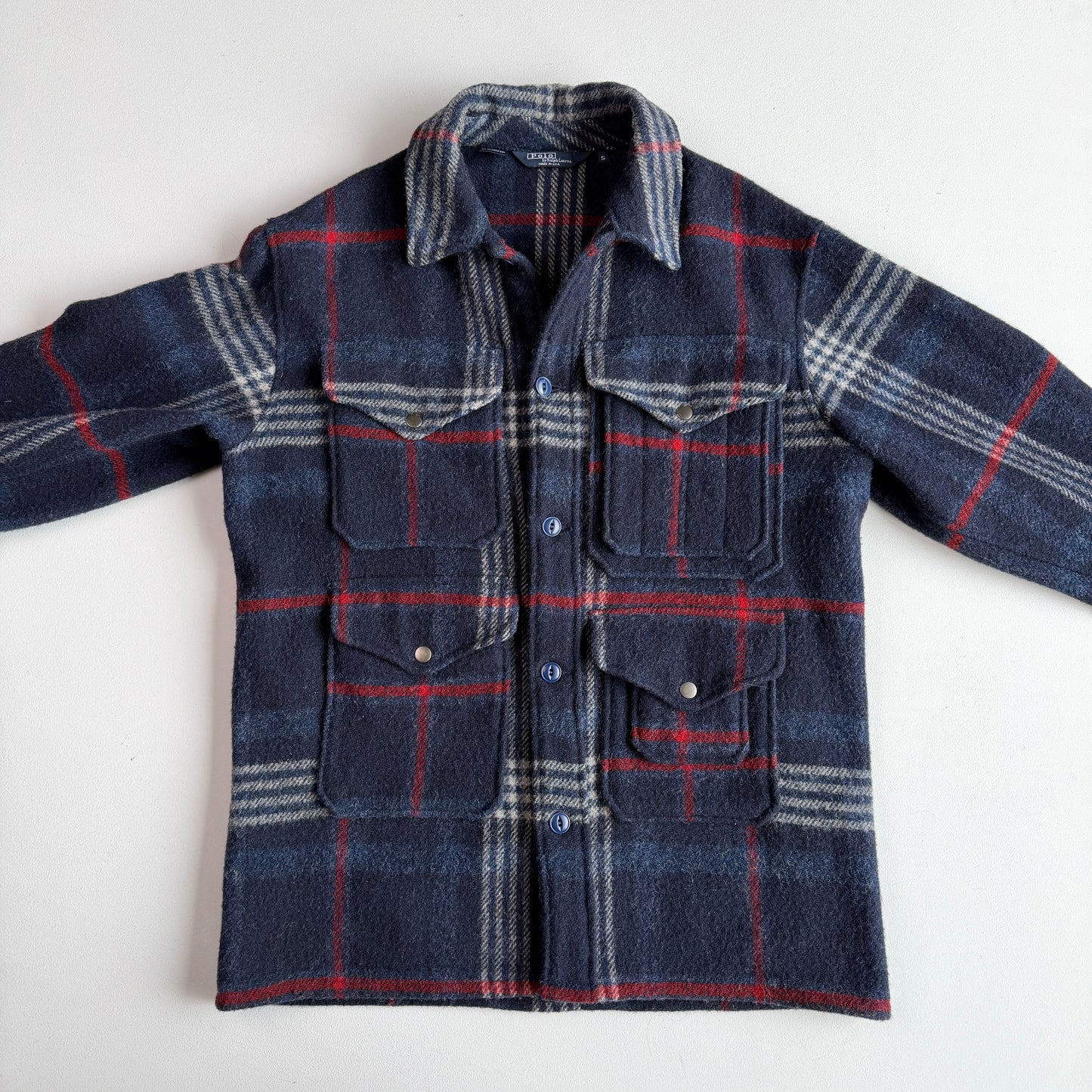 VNTG Polo Ralph Lauren (S) Wool Mackinaw Blue Plaid Coat