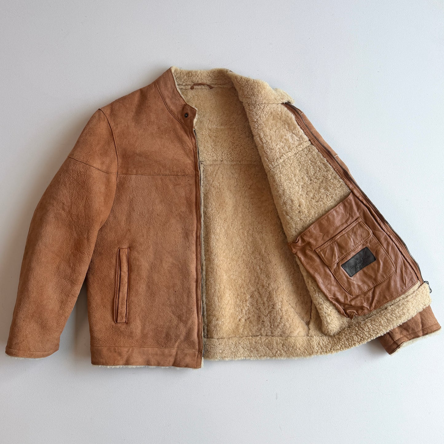 Ermenegildo Zegna (50IT /M) Leather Shearling Tan Bomber Jacket