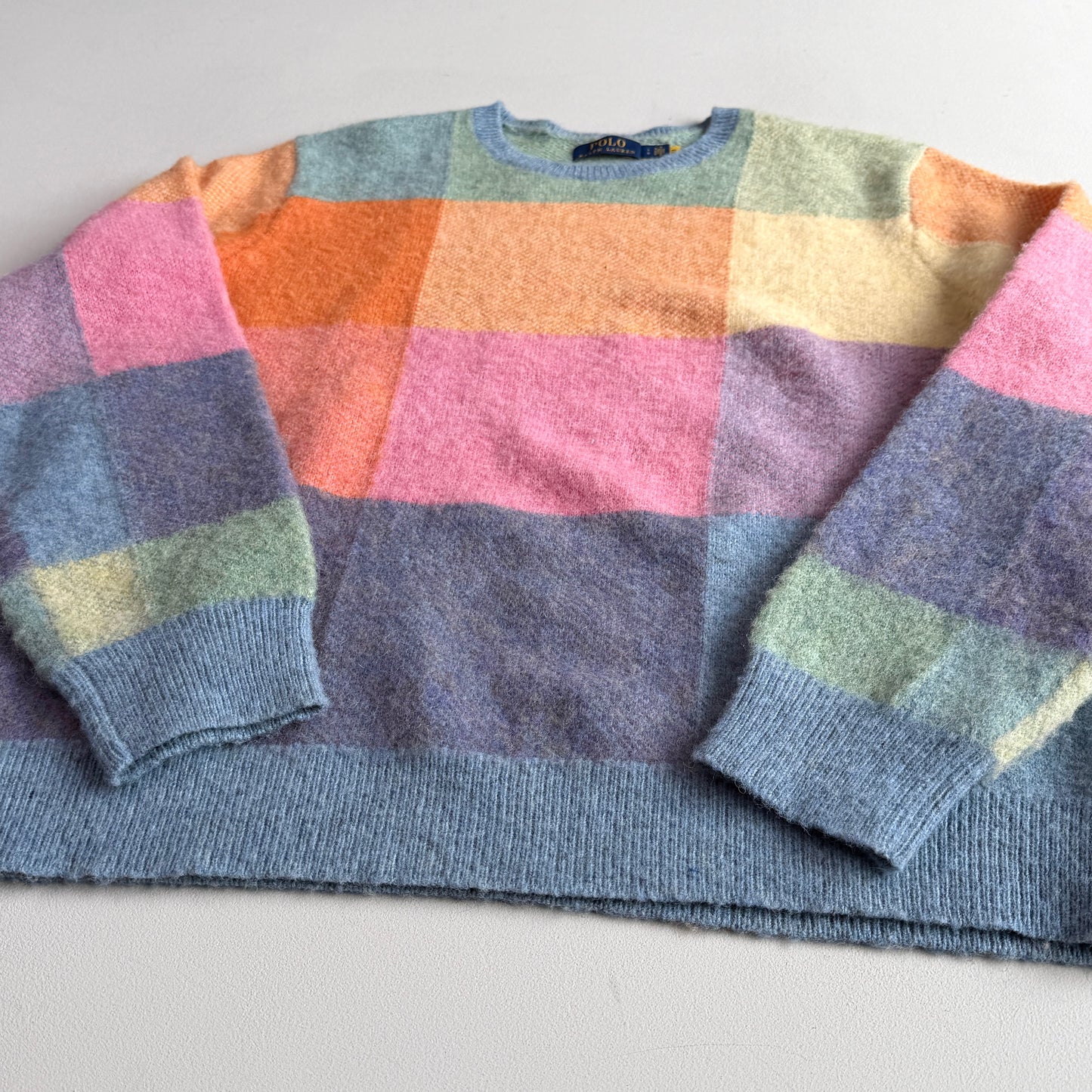 Polo Ralph Lauren (L) Brushed Wool Check Pastel "shaggy dog-like" Sweater