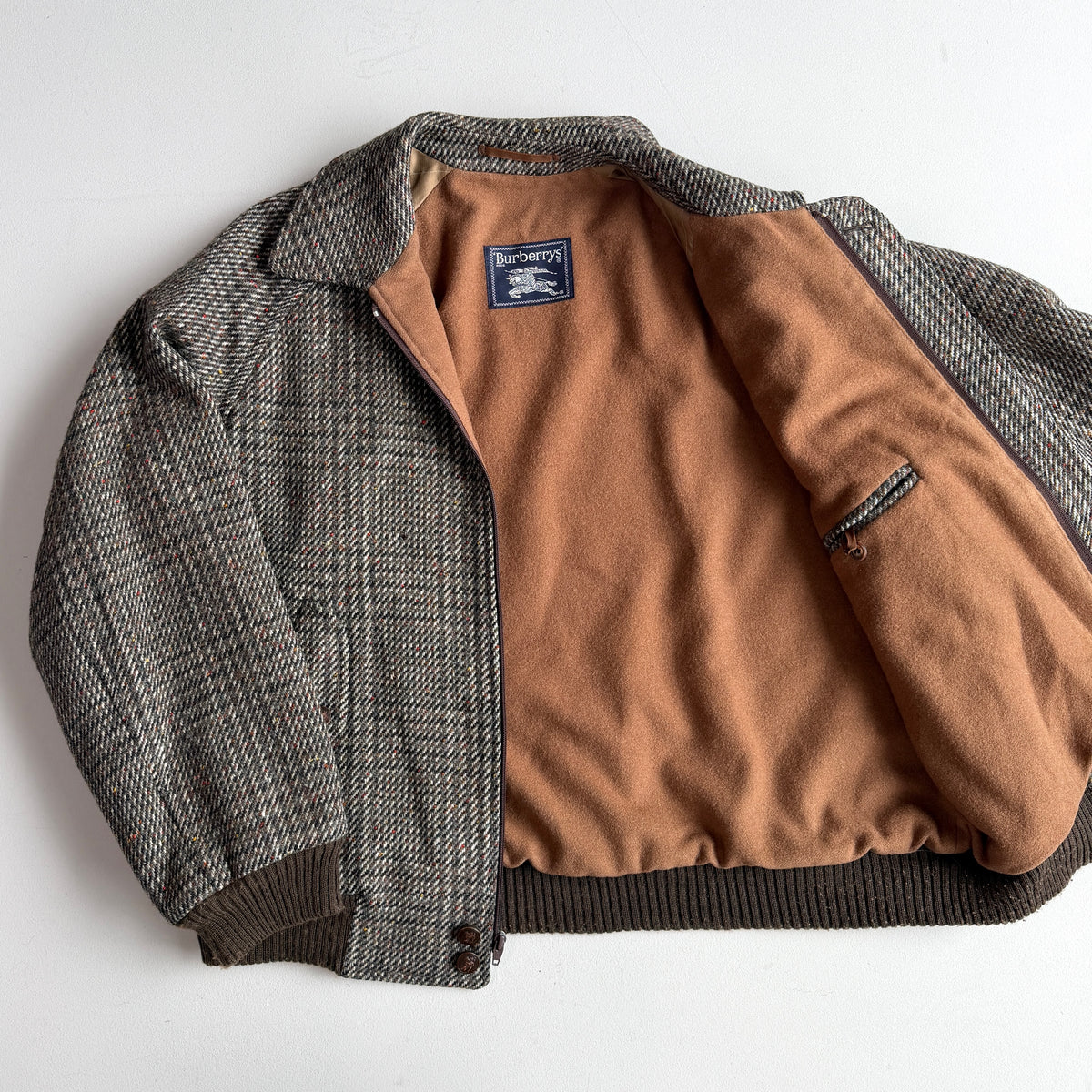 VNTG Burberry (XL) Tweed Melange Wool Raglan Sleeve Bomber Jacket