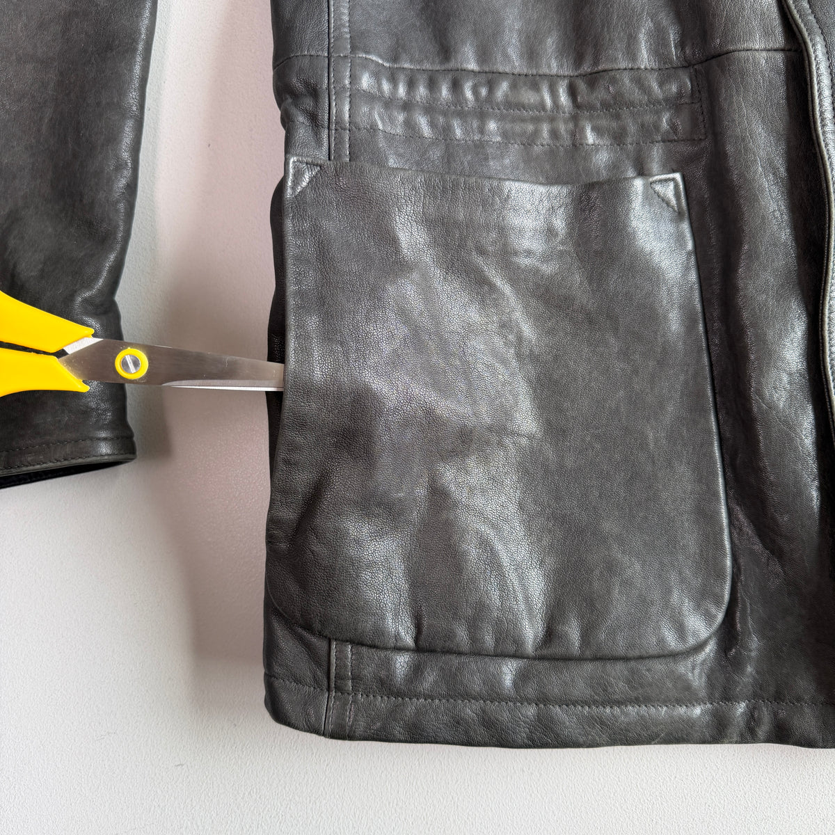 Z Zegna (54 /XL) Leather Charcoal Gray Motorcycle Utility Coat Jcket