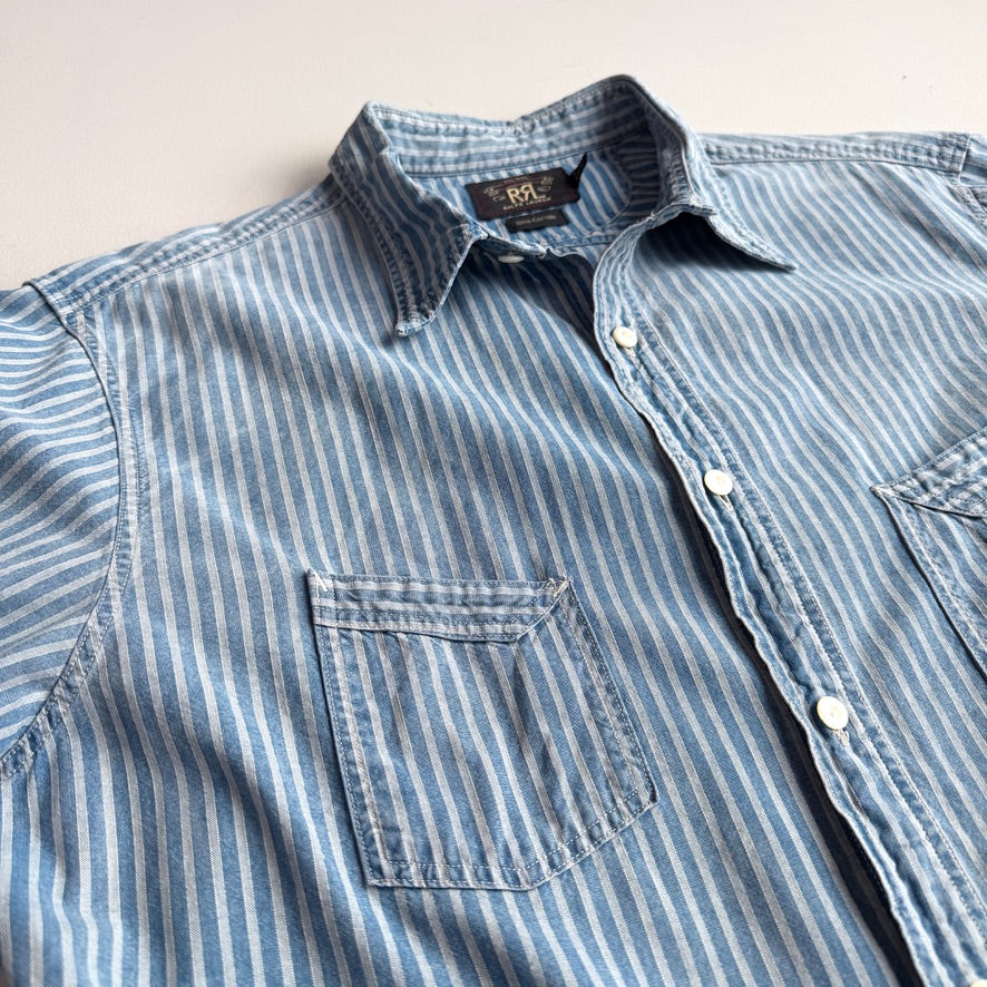 RRL Ralph Lauren (L) Selvedge Hickory Stripe Cotton Heritage Railroad Shirt