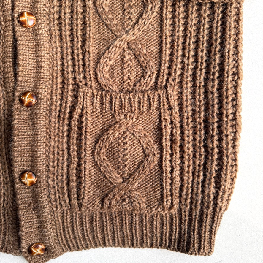 VNTG Orvis (L) Wool Diamond Cable Orinate Fisherman Cardigan Sweater