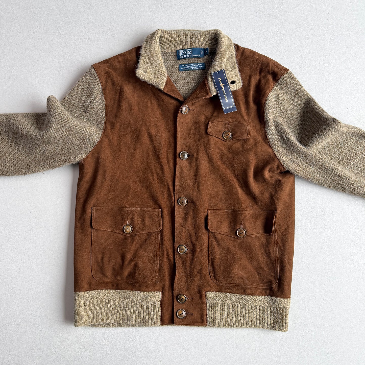 NWT Polo Ralph Lauren (M) Suede Alpaca/Wool Button Sweater