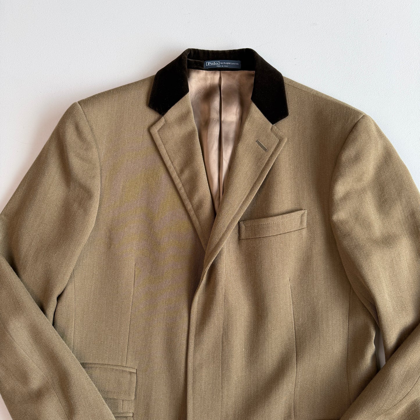 Polo Ralph Lauren (44R) Velvet Collar Wool Woven Covert Fawn Topcoat
