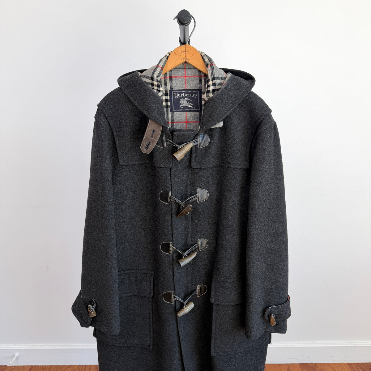 VNTG Burberry (50 /52) Gray Wool/Cashmere Leather Trim Duffle Coat