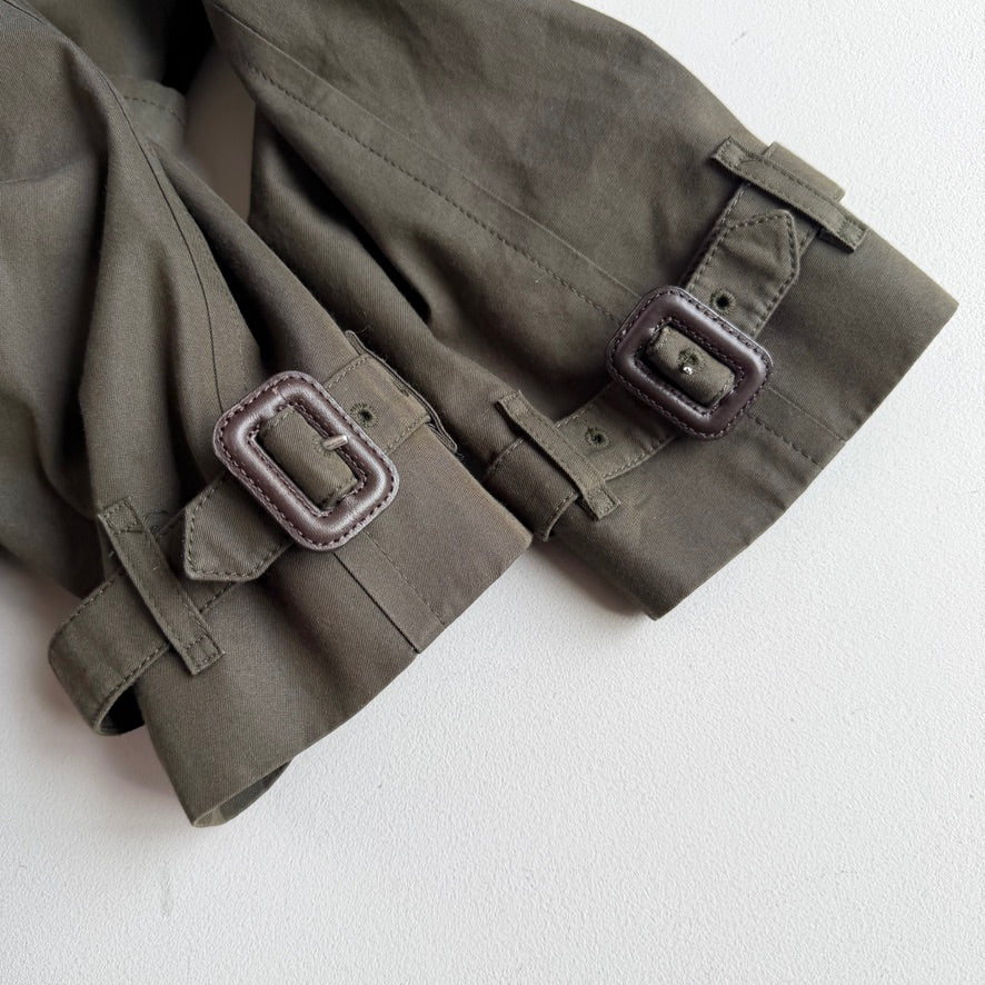 Burberry (54 IT) Kensington Gaberdine Cotton Olive Green Mid-Length Trench Coat