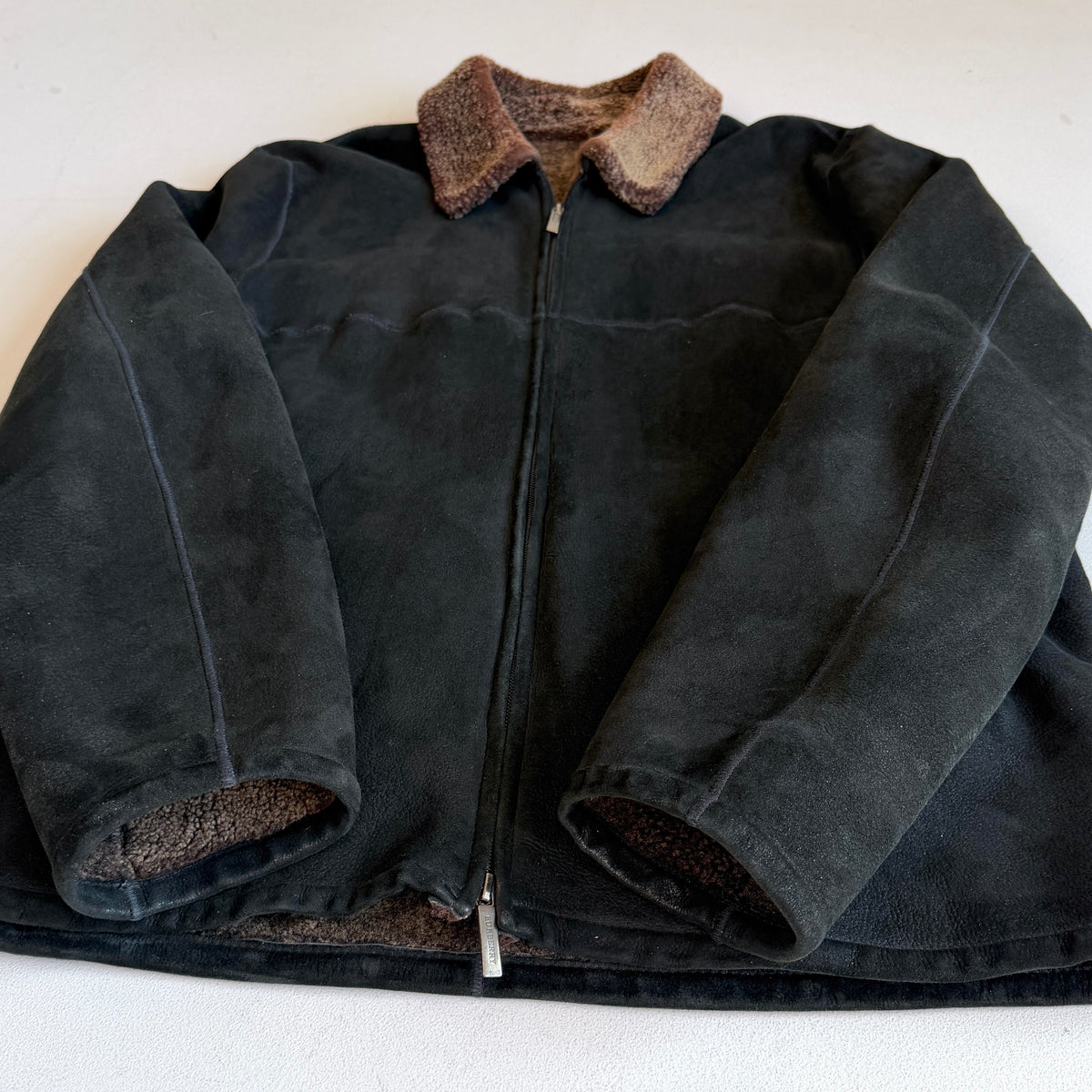 Burberry London (52) Lamb Shearling Suede Leather Black/Bronze Jacket