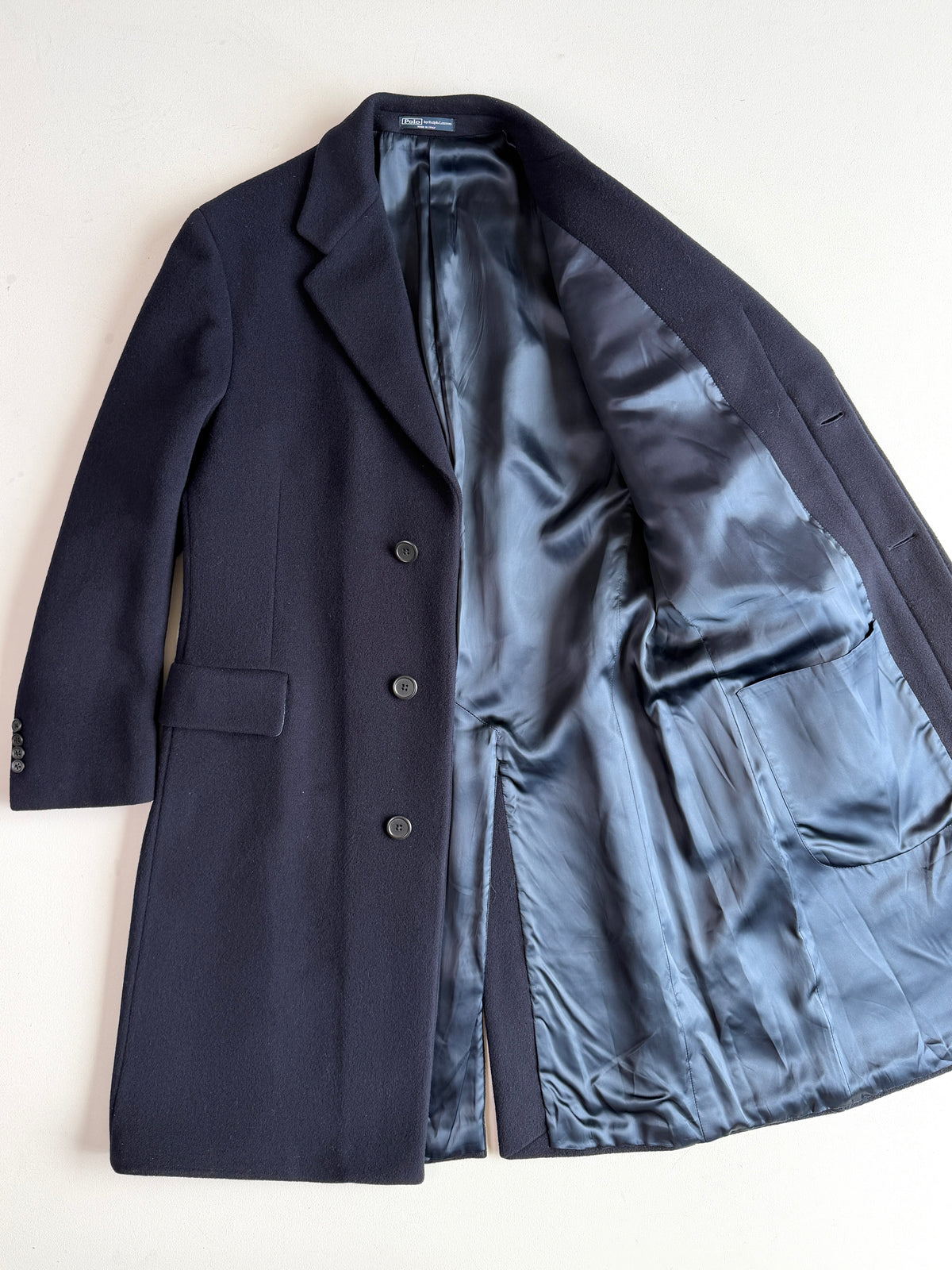 Polo Ralph Lauren (40R) Navy Blue 100% Wool Melton Overcoat