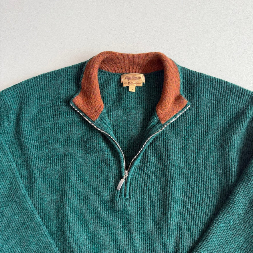 Paul Stuart (L) 100% Cashmere Emerald Green Quarter-Zip Sweater