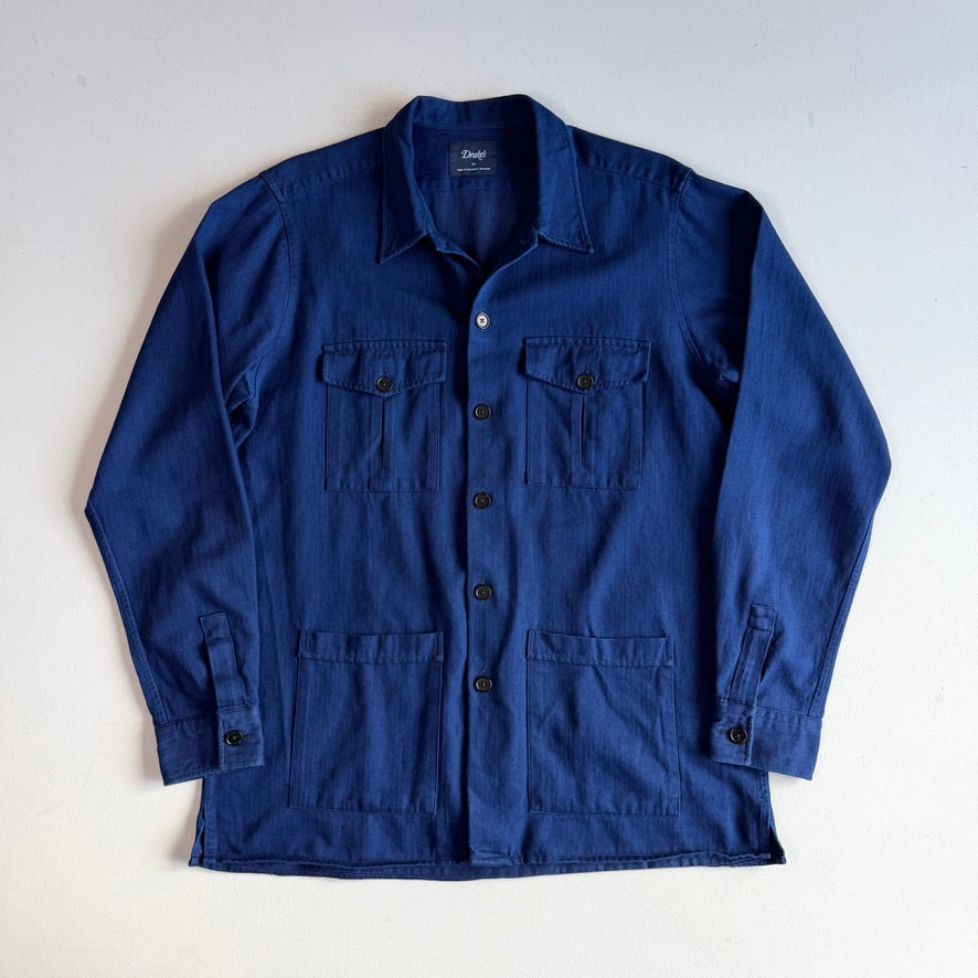 Drake's (XL) Deep Indigo Cotton Herringbone Chore Coat Jacket
