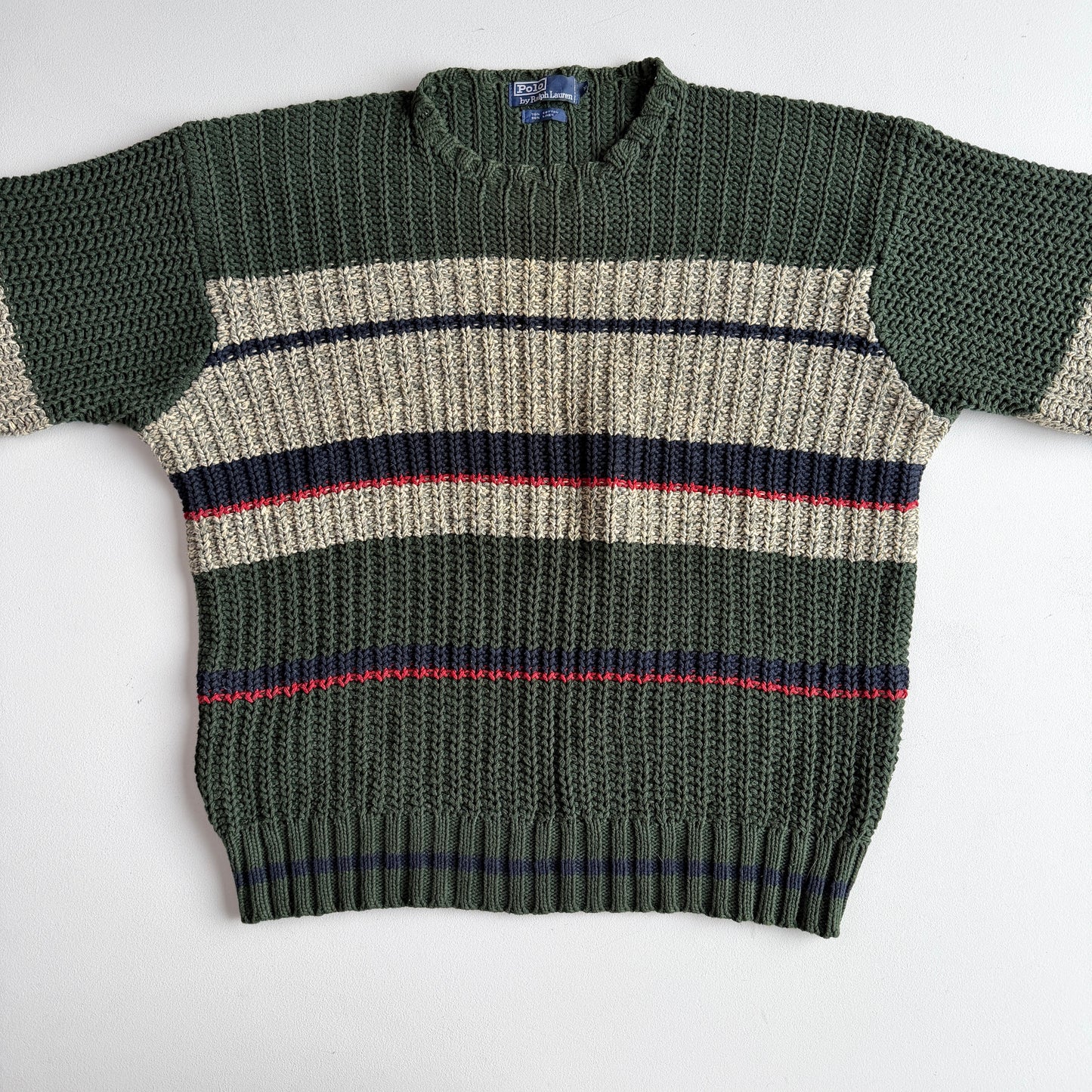 VNTG Polo Ralph Lauren (XL) Cotton/Linen Rib Knit Stripe Sweater
