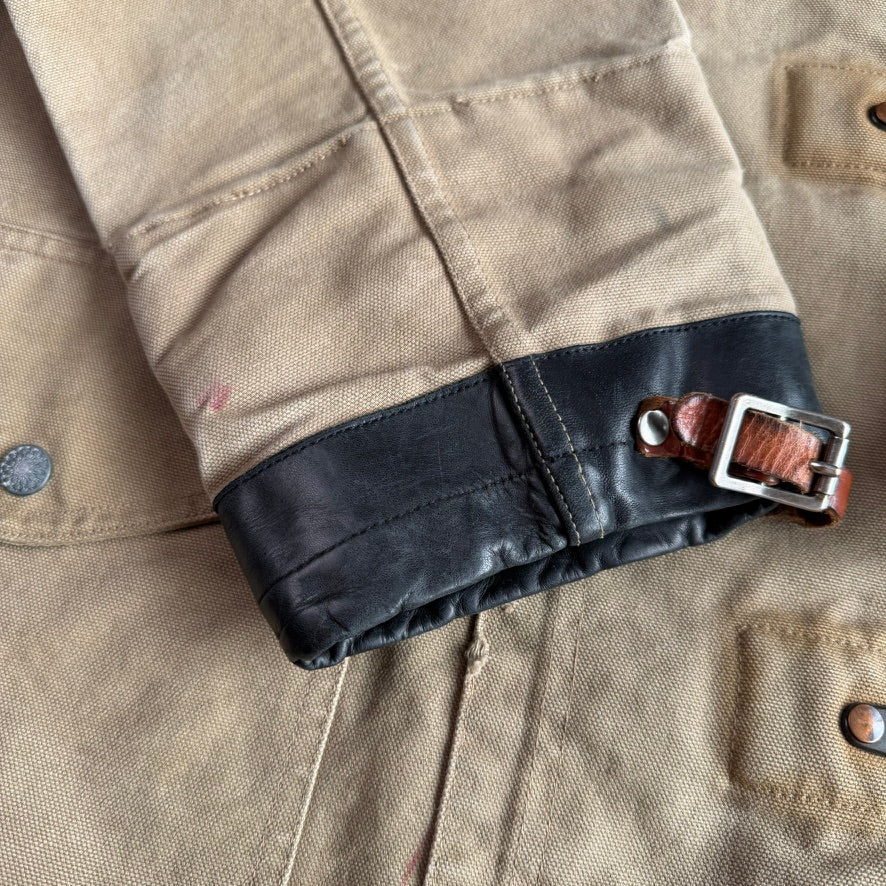 VNTG Polo Ralph Lauren (XL) Sage Fireman Clasp Leather Trim Canvas Coat