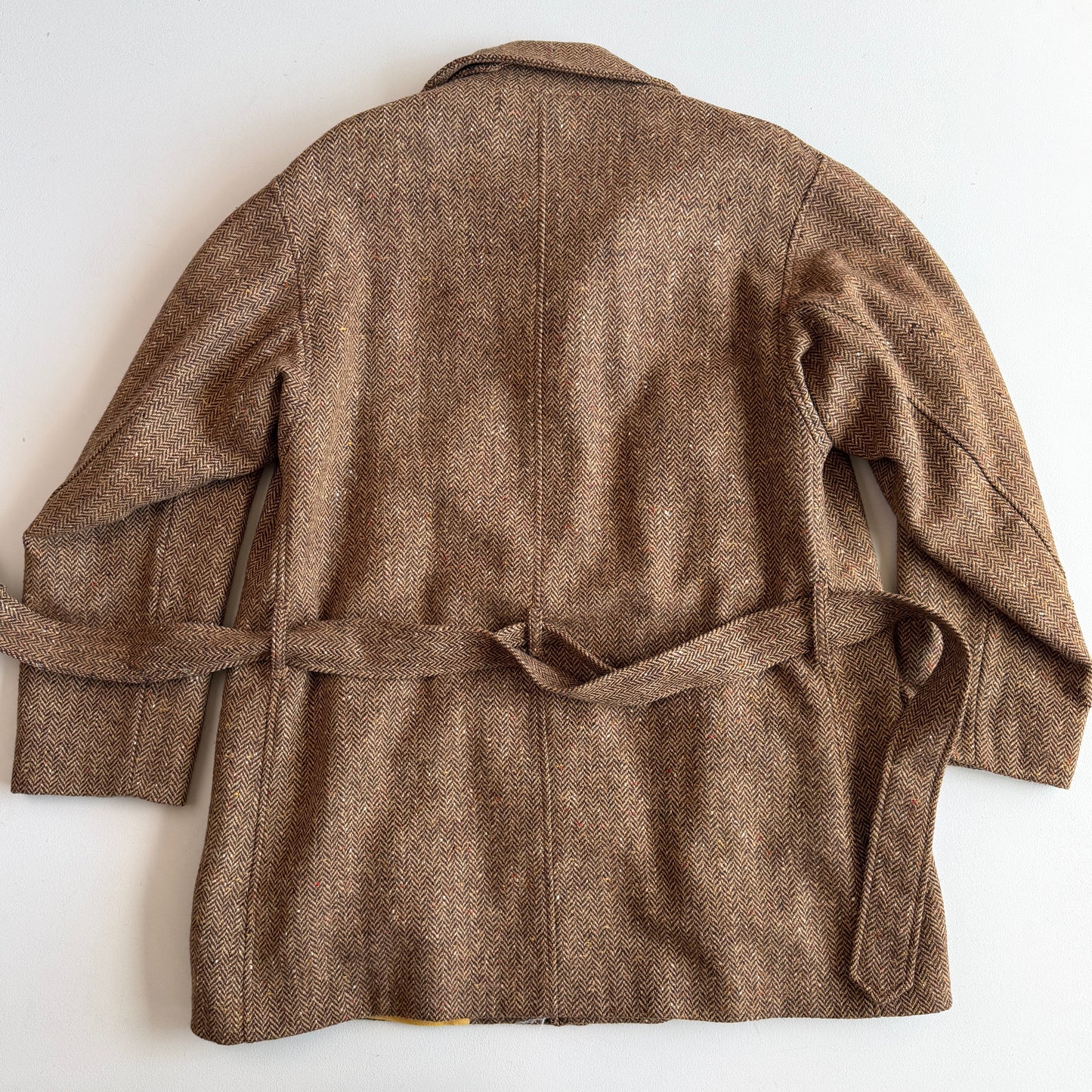 VNTG Paul Stuart (54) Tweed Wool Belted Balmacaan Norfolk-Style Field Coat
