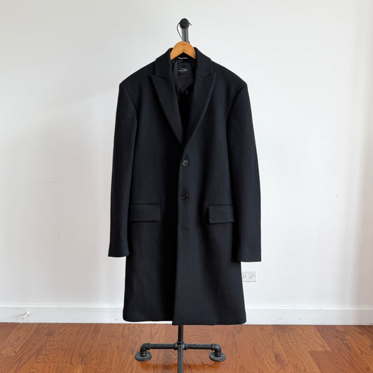 NWT Dolce & Gabbana (50IT / 40R) Black Wool Blend Peak Lapel Topcoat