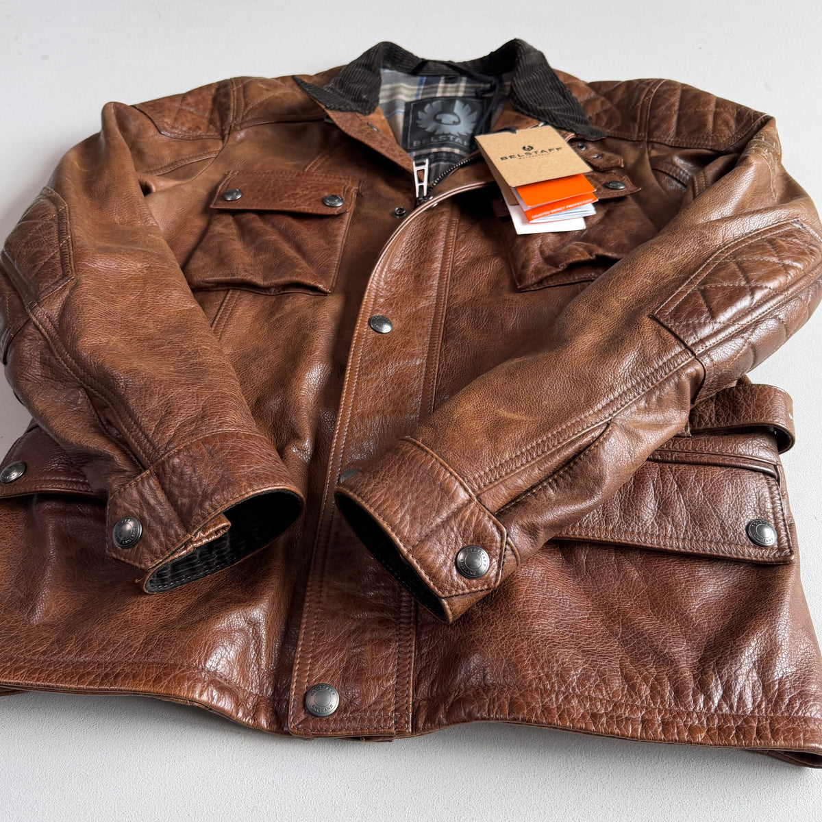 NWT Belstaff (L/XL) Turner Leather Brown Partial-Belt Motorcycle Jacket