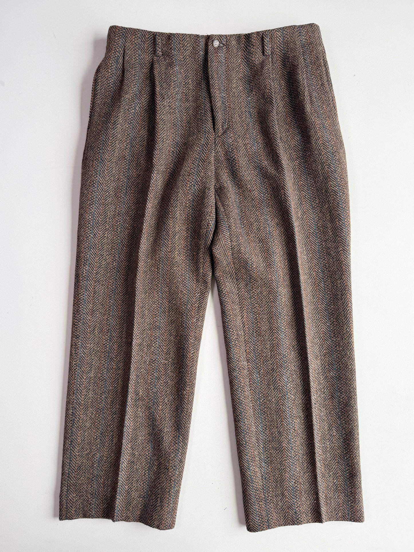 VNTG Polo Ralph Lauren (36 x 31-33) Wool Tweed Blue/Orange Over Stripe Tweed Pants