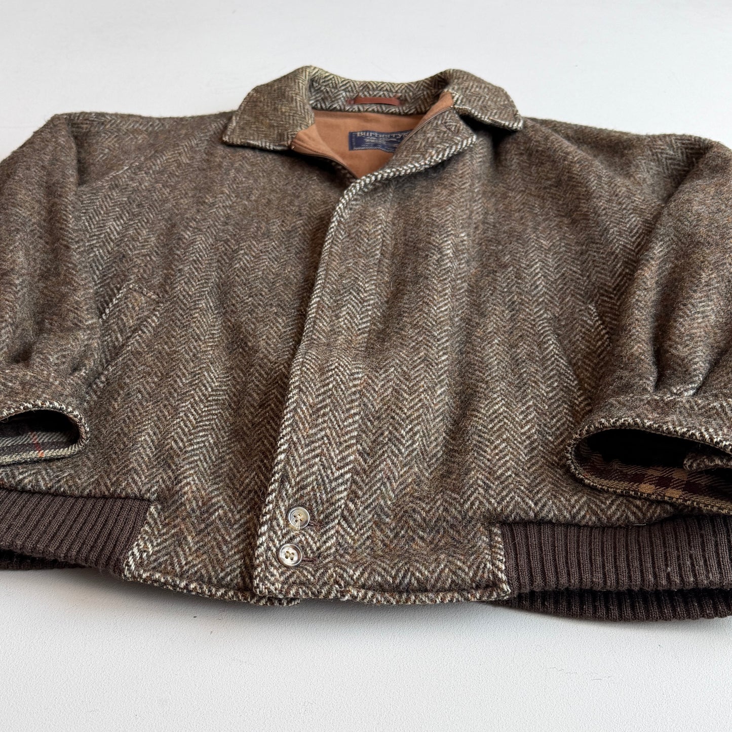 VNTG Burberry (46R) Tweed Wool Raglan Sleeve Brown Jacket