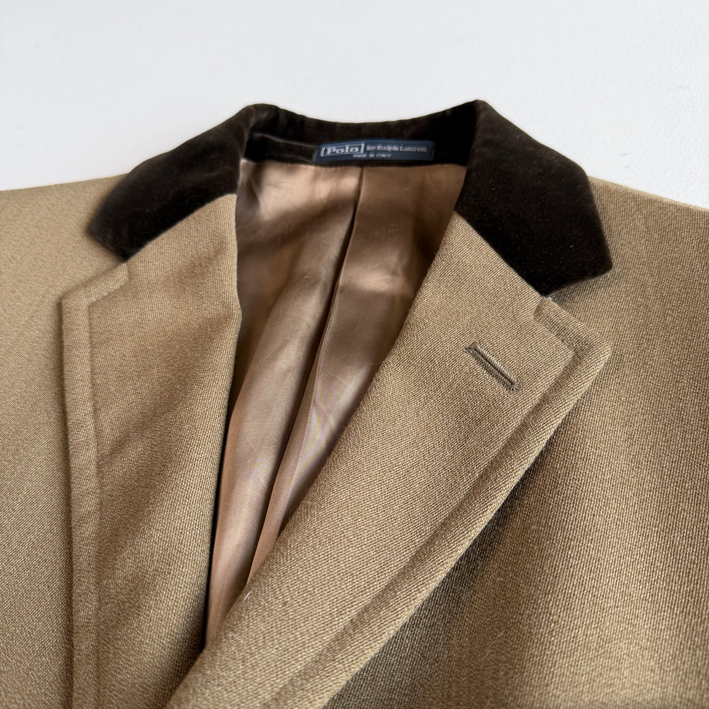 Polo Ralph Lauren (44R) Velvet Collar Wool Woven Covert Fawn Topcoat