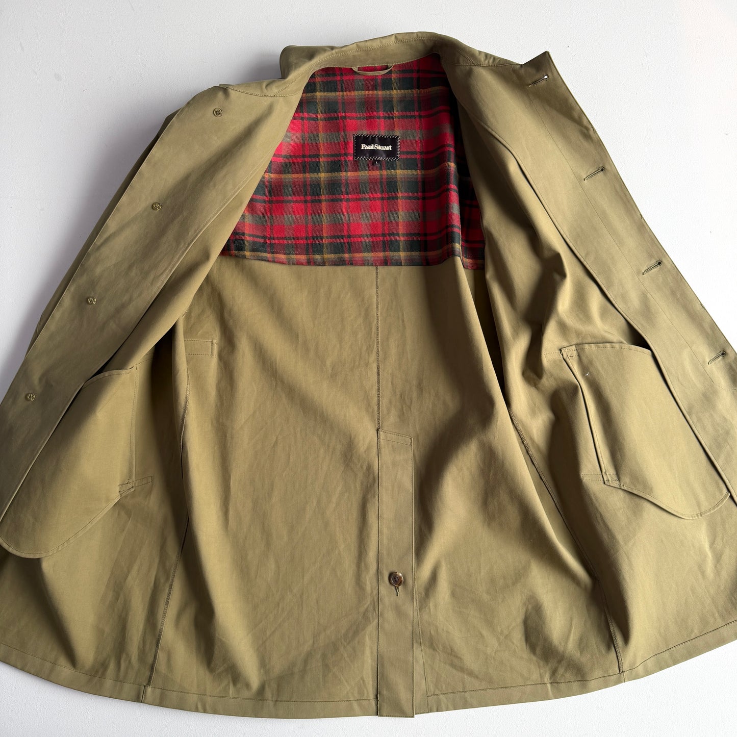 Paul Stuart (L / 42L) Cotton Side-Tab Olive/Khaki Rain Mac Coat