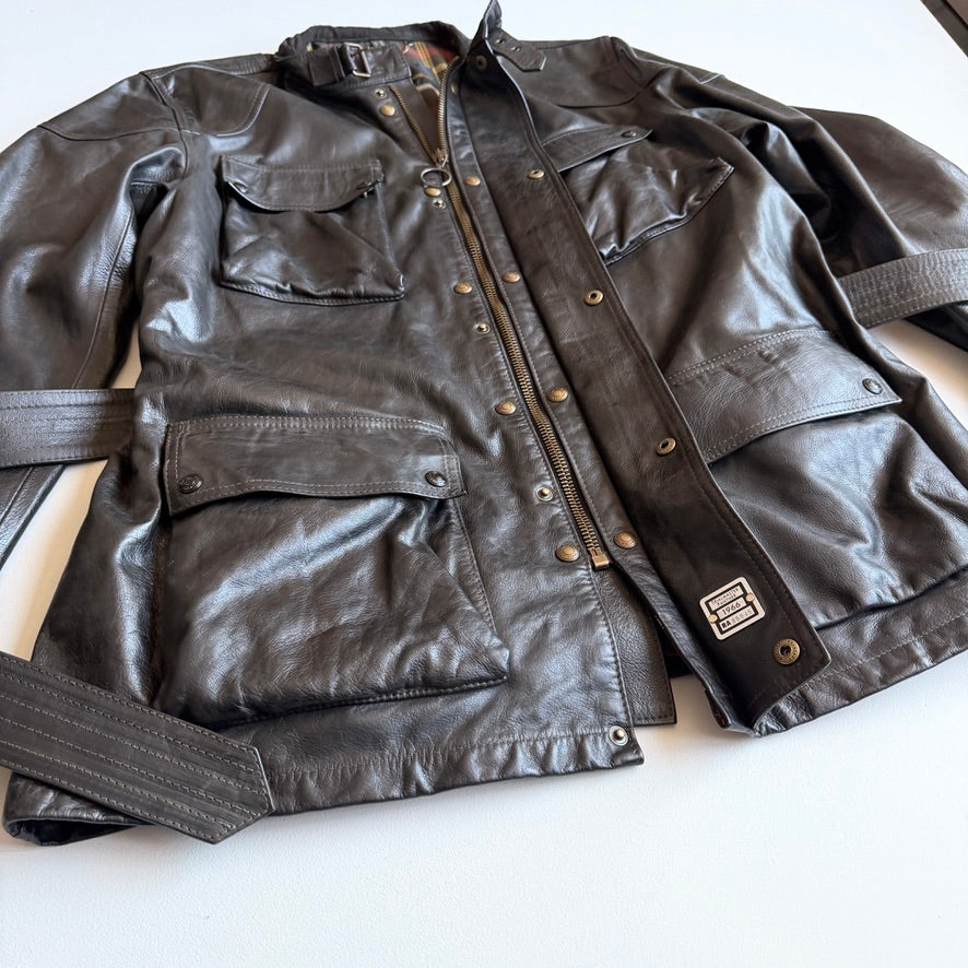 NWOT Belstaff (US 48 / 2XL) Trailmaster Panther Waxed Leather Motorcyle Jacket