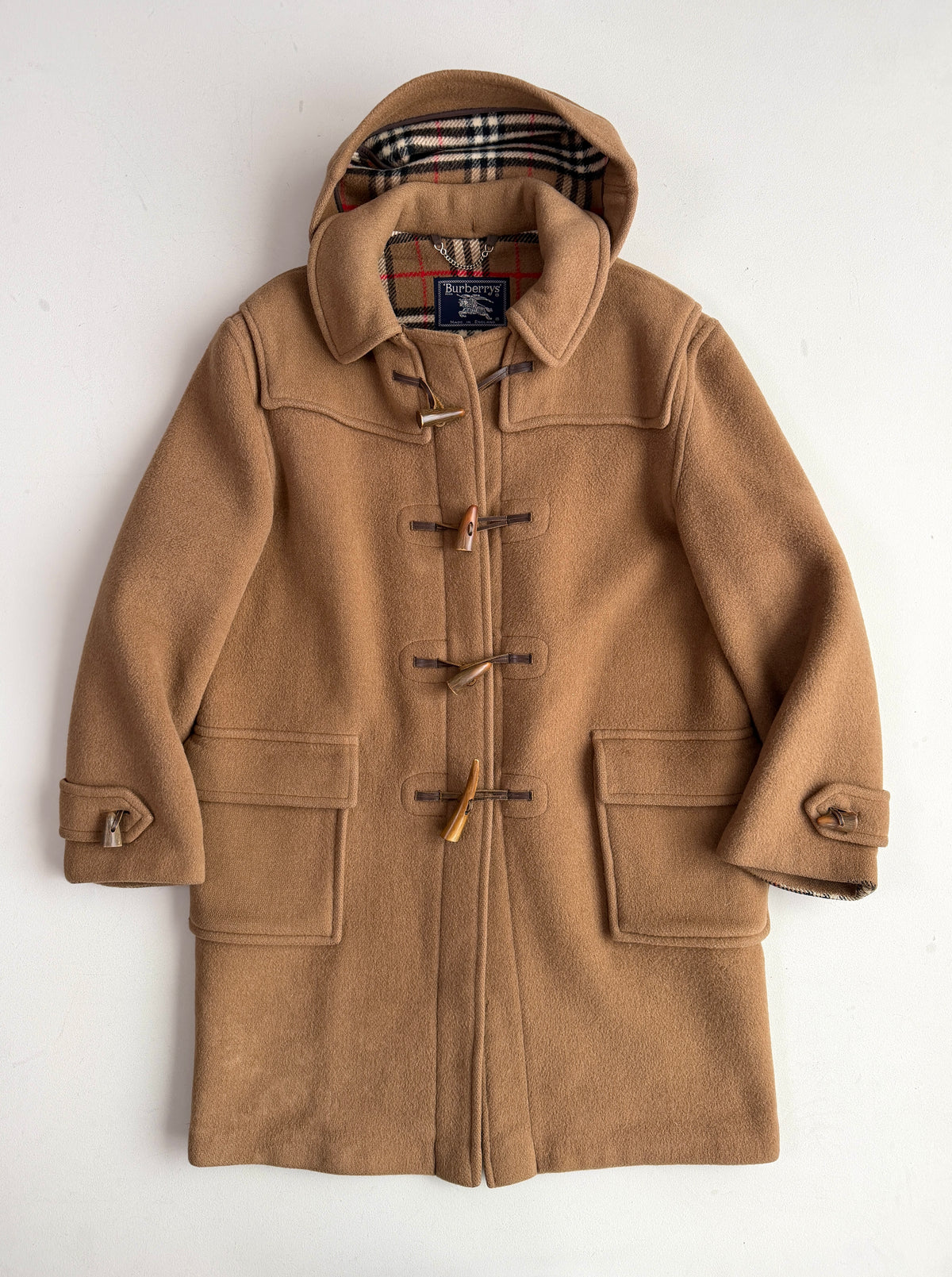 VNTG Burberry London (48) 100% Wool Brown Nova Check Duffle Coat