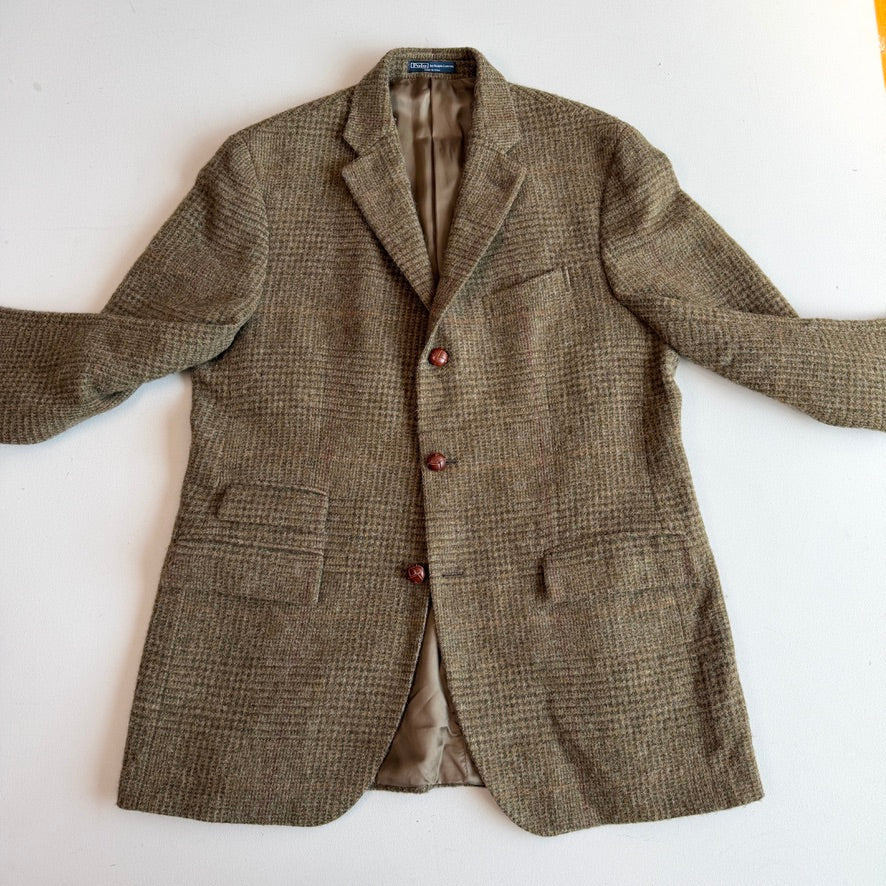 Polo Ralph Lauren (44L) Tweed Wool Olive Red Overcheck Sport Coat