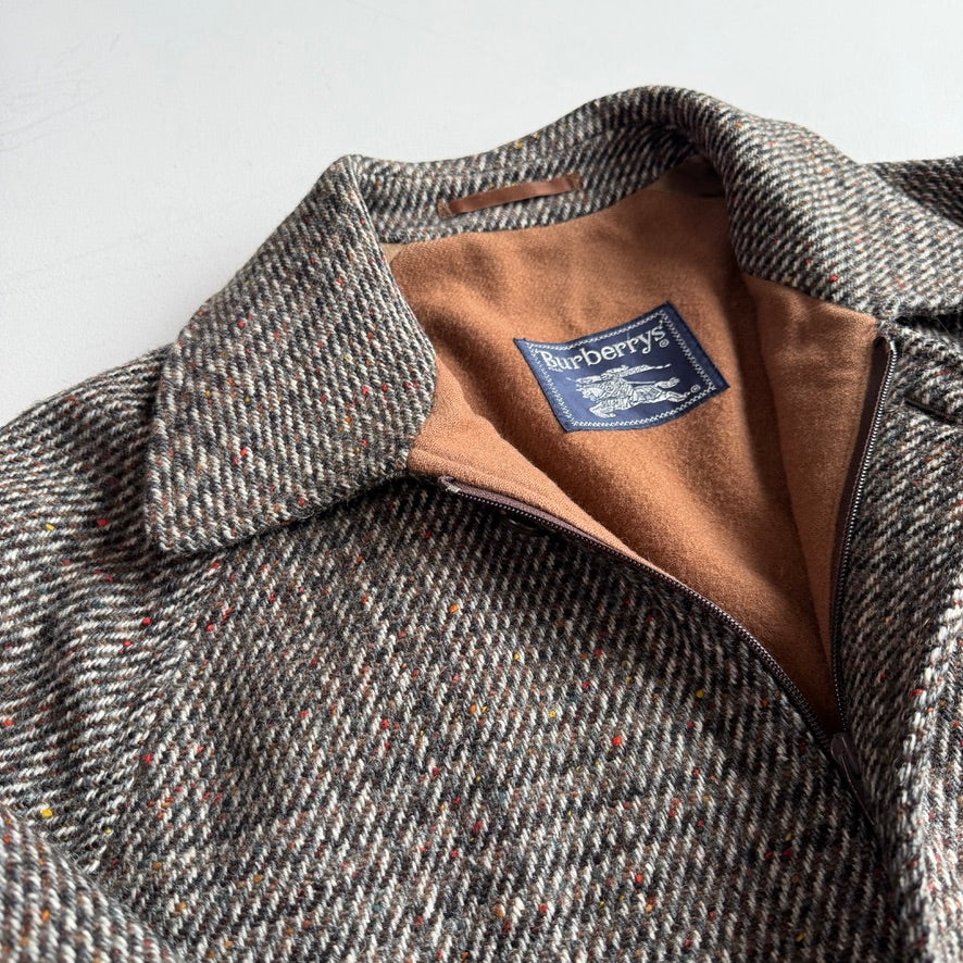 VNTG Burberry (XL) Tweed Melange Wool Raglan Sleeve Bomber Jacket