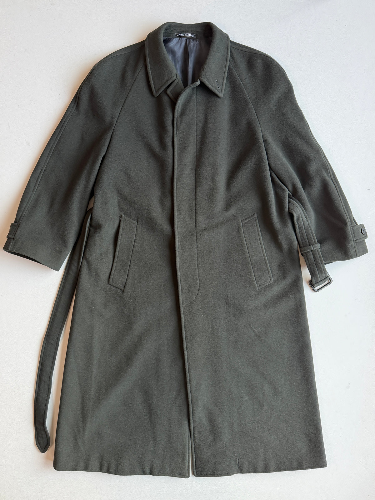 VNTG Giorgio Armani (38) Forest Green Wool/Cashmere Belted Balmacaan Overcoat