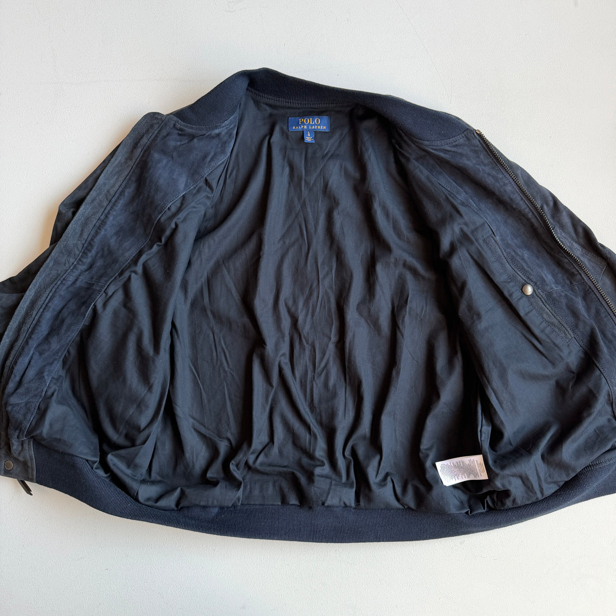 Polo Ralph Lauren (L) Navy Blue Goat Suede Leather Bomber Jacket