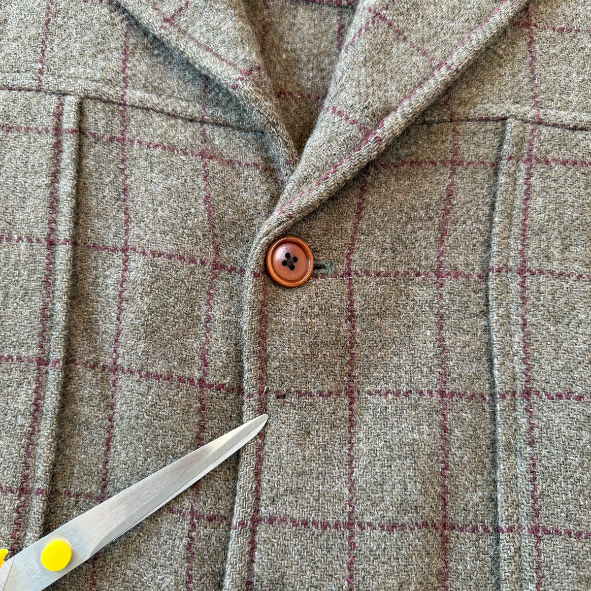 VNTG Polo Ralph Lauren (L) Wool Tweed Olive Windowpane Norfolk Coat Jacket