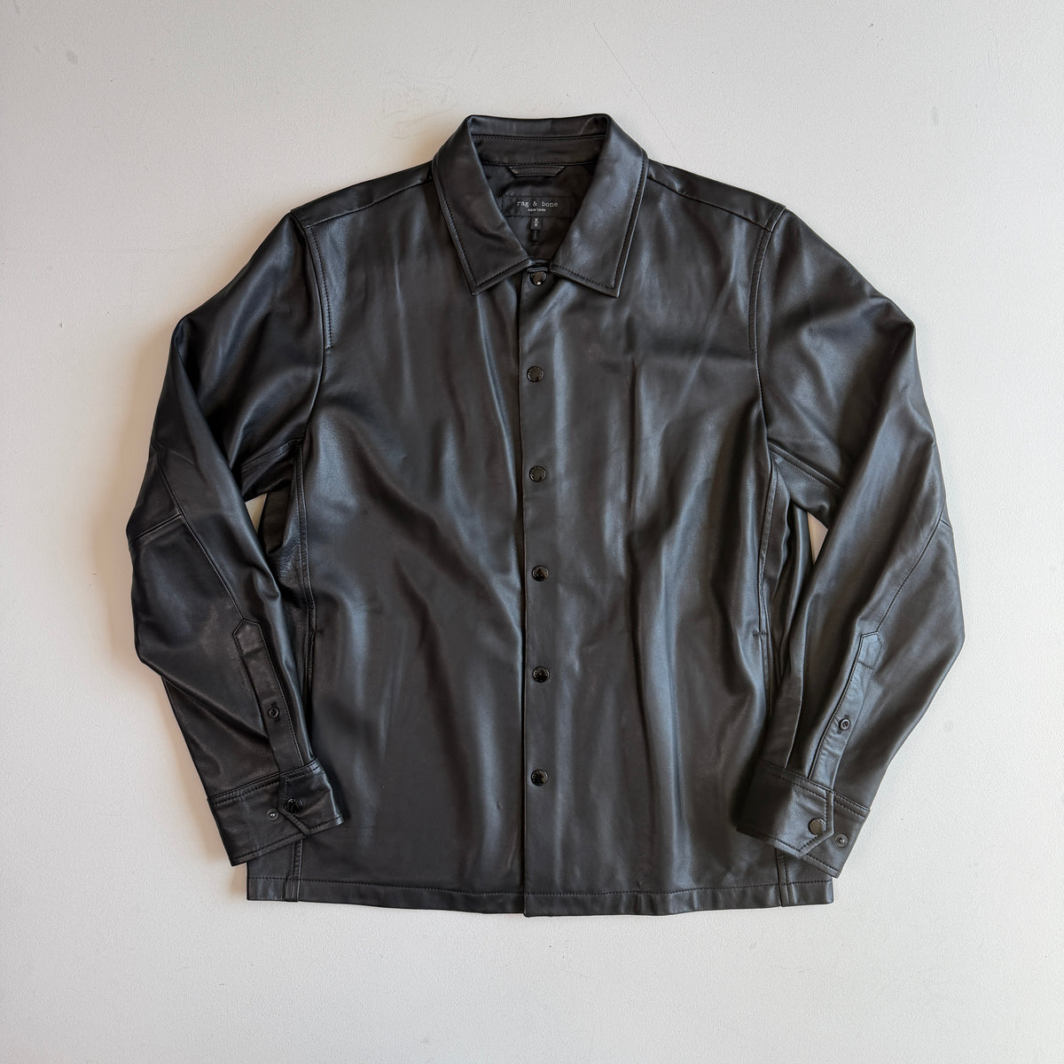 rag & bone (M) Glove-Soft Lamb Leather Snap Black Overshirt Jacket