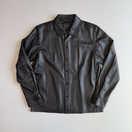rag & bone (M) Glove-Soft Lamb Leather Snap Black Overshirt Jacket