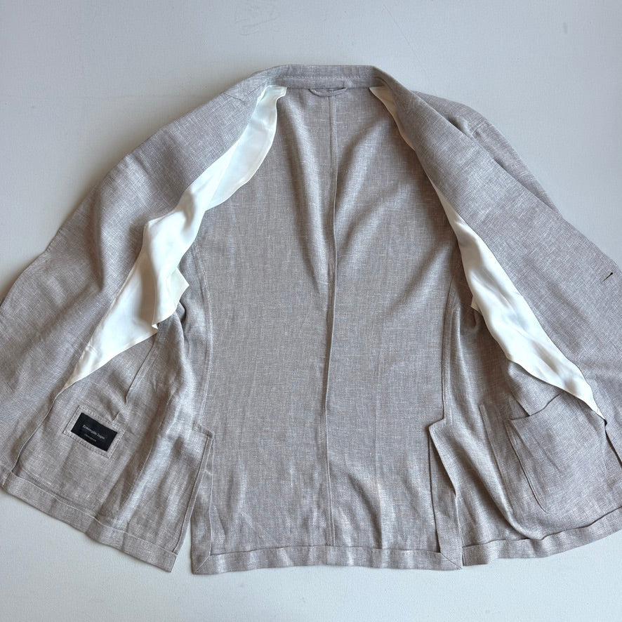 Ermenegildo Zegna (56R) Taupe Linen/Wool/Silk Unstructured Crossover "Shirt Jacket"