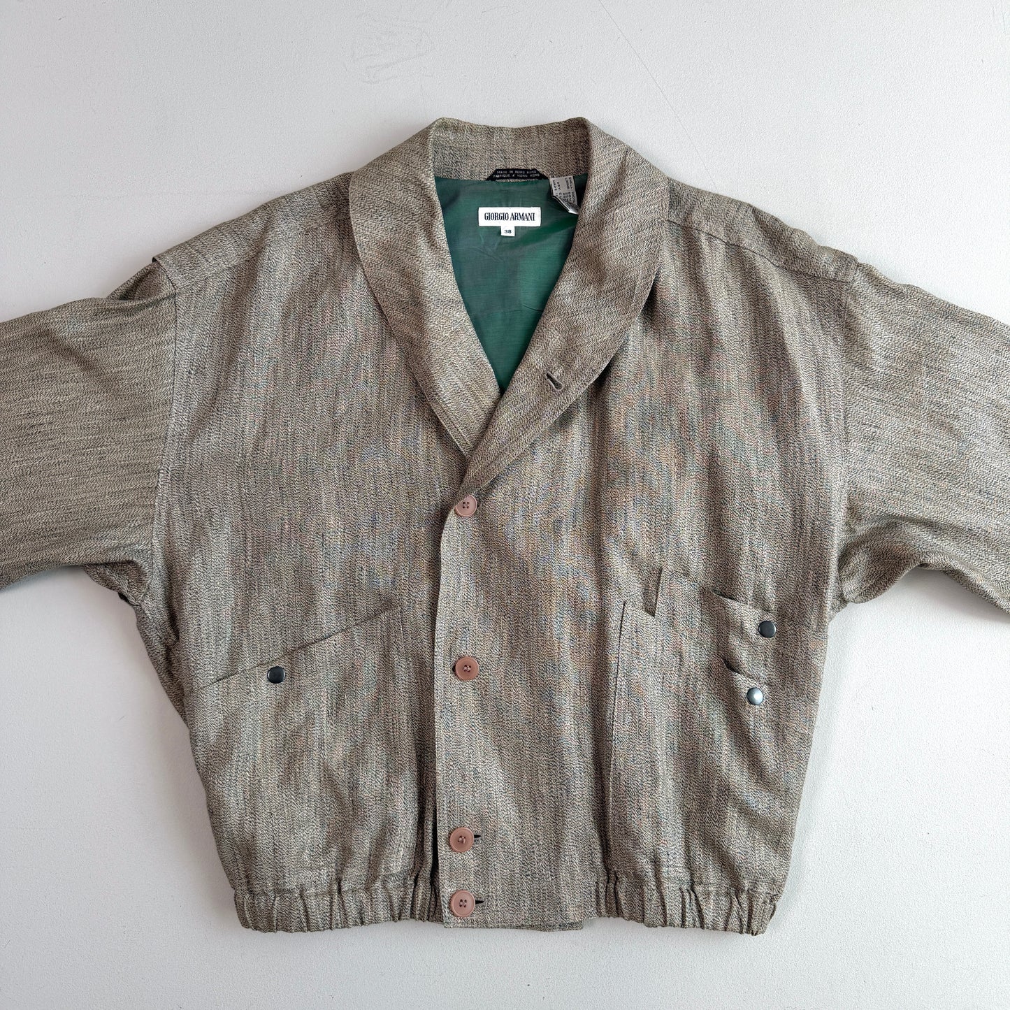 VNTG Giorgio Armani (38IT / M) Linen Blouson Heathered Teal Lined Jacket