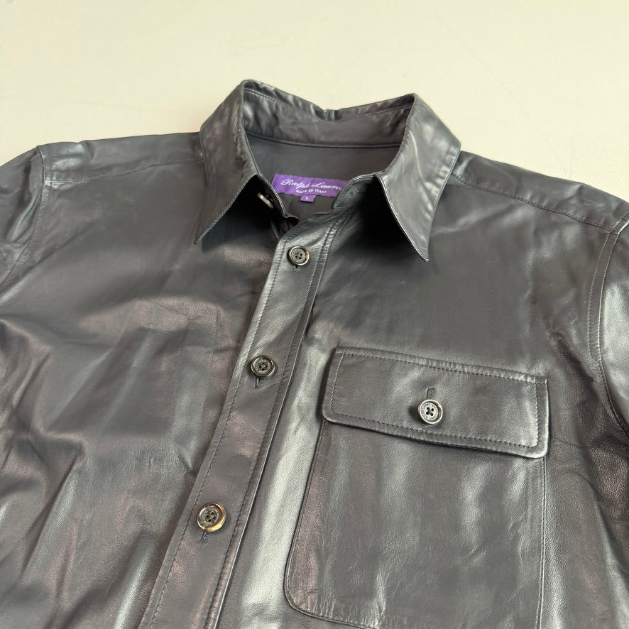 Ralph Lauren Purple Label (L) Skived Lamb Leather Midnight Blue Overshirt