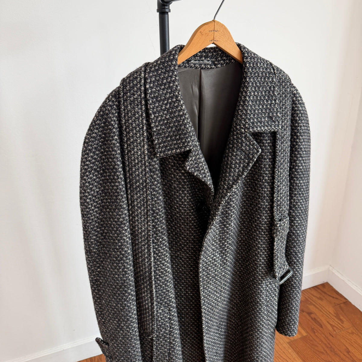 VNTG Giorgio Armani MANI (42R) 100% Wool Tweed Belted Balmacaan Overcoat