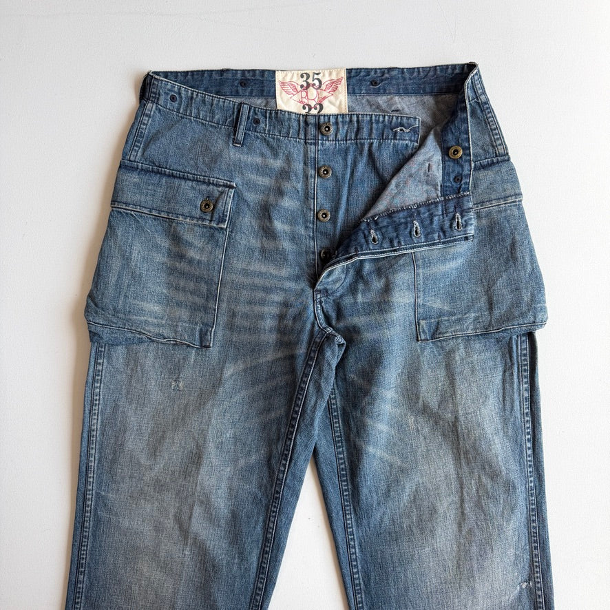 RRL Ralph Lauren (35x32) M-44 Denim Monkey Pants Jeans Marine Corp