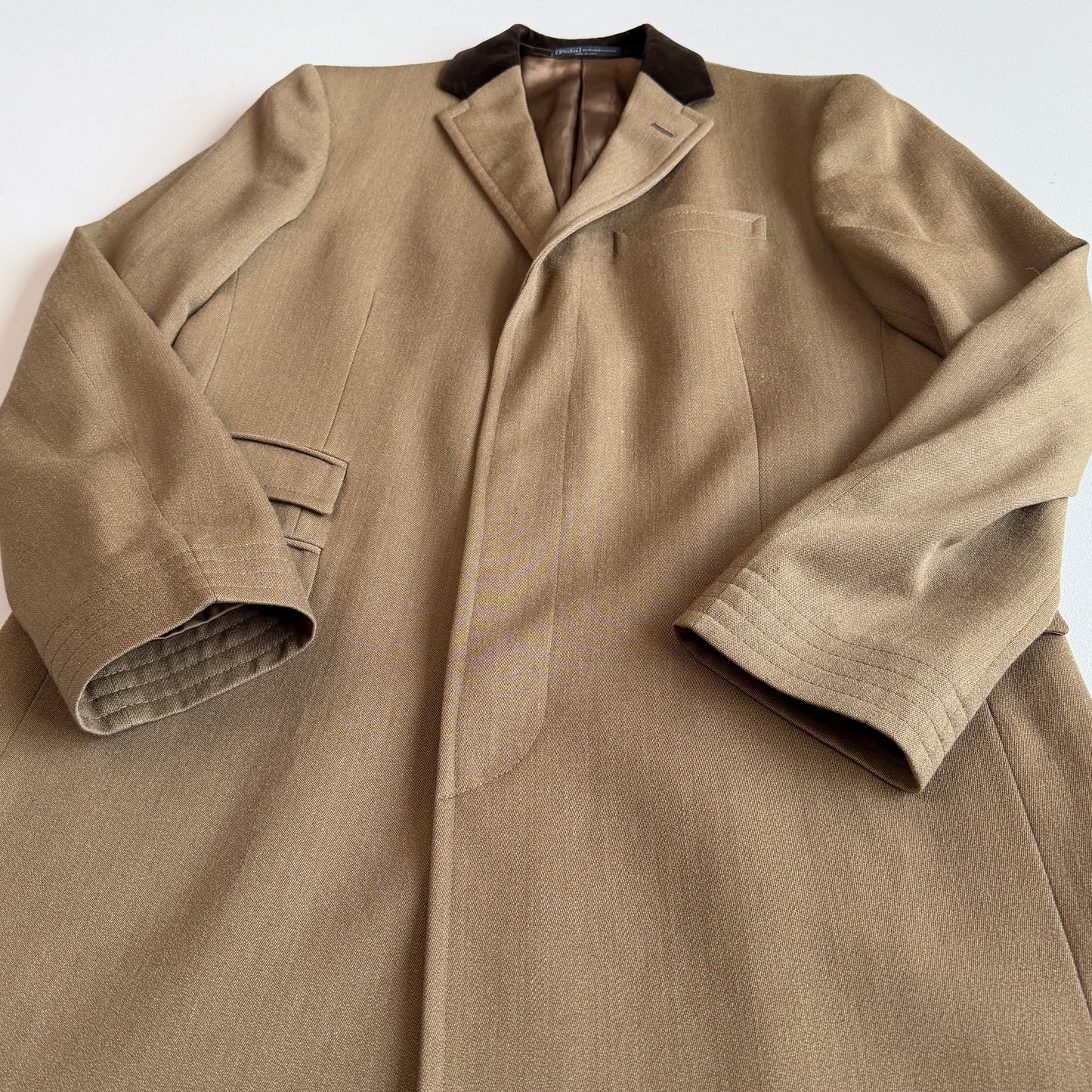 Polo Ralph Lauren (44R) Velvet Collar Wool Woven Covert Fawn Topcoat