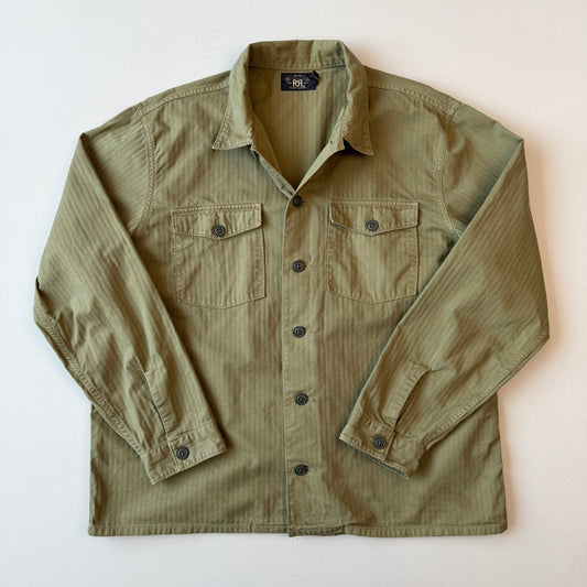 RRL Ralph Lauren (2XL) Olive Military Herringbone Twill Over Shirt
