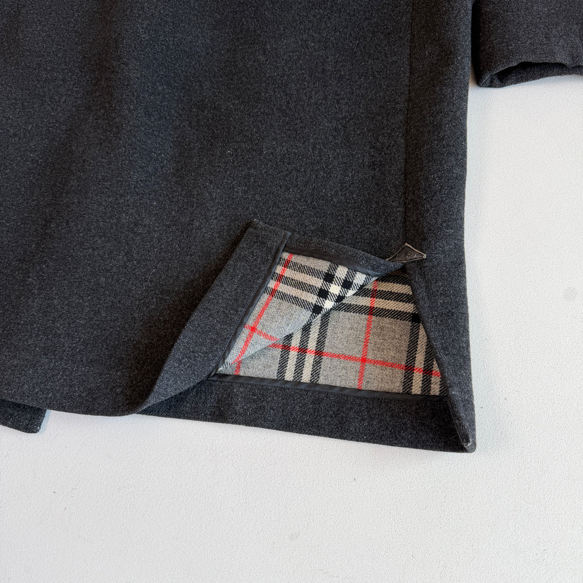 VNTG Burberry (50 /52) Gray Wool/Cashmere Leather Trim Duffle Coat