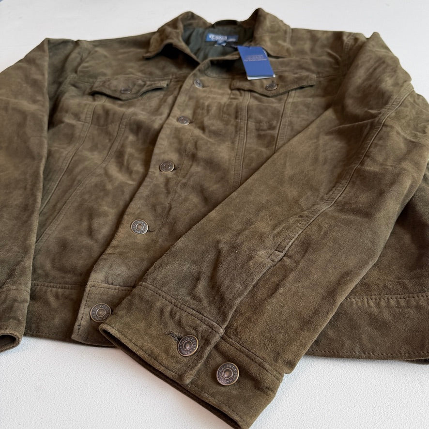 NWT Polo Ralph Lauren (XL) Olive Green Goat Suede Leather Trucker Jacket