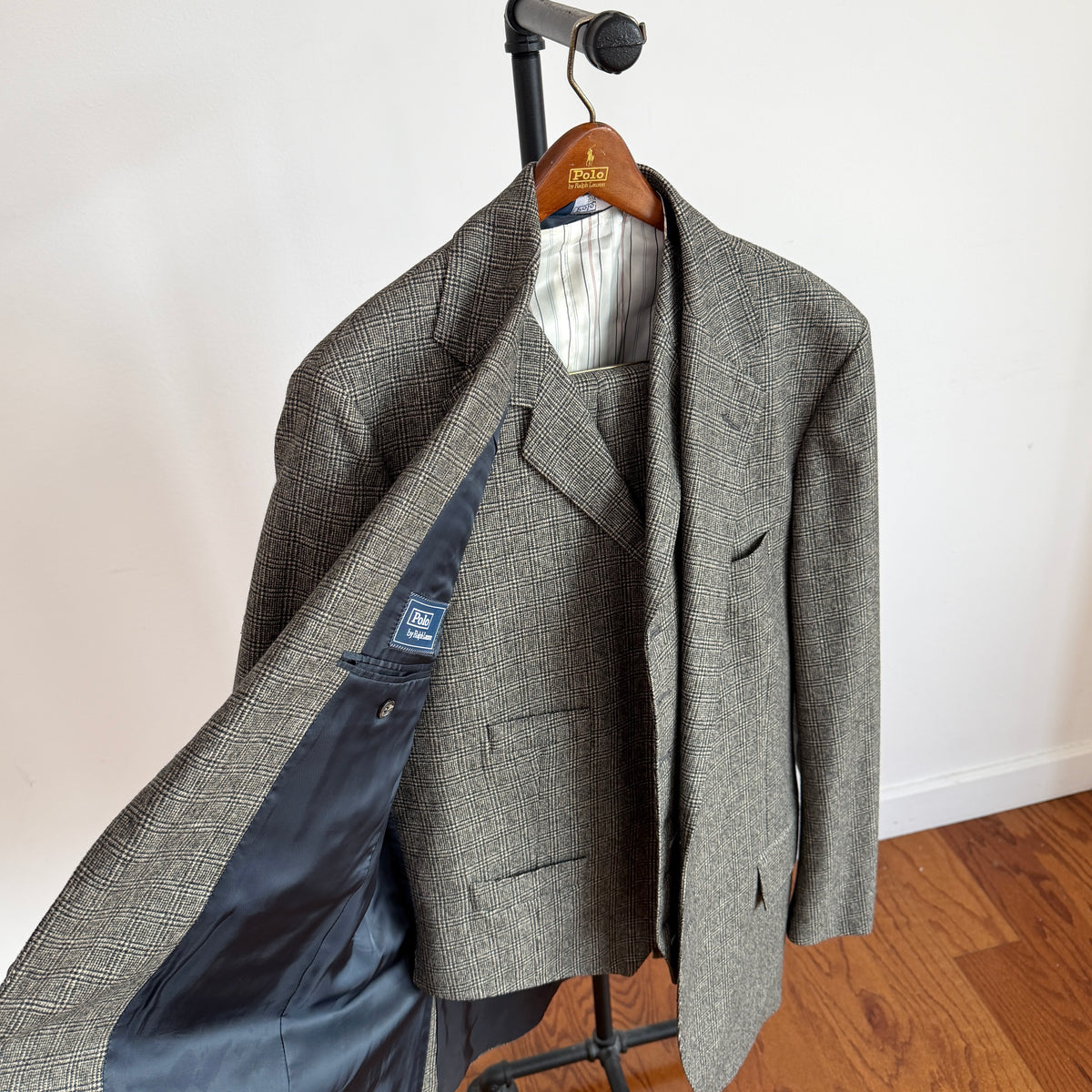 VNTG Polo Ralph Lauren (42R - 34x30) Wool Flannel Glen Check Three-Piece Suit