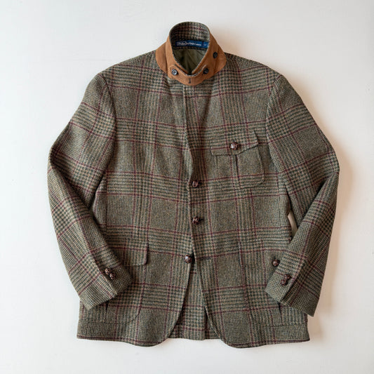 Polo Ralph Lauren (42R) Half-Norfolk Glen Plaid Suede-Trim Coat