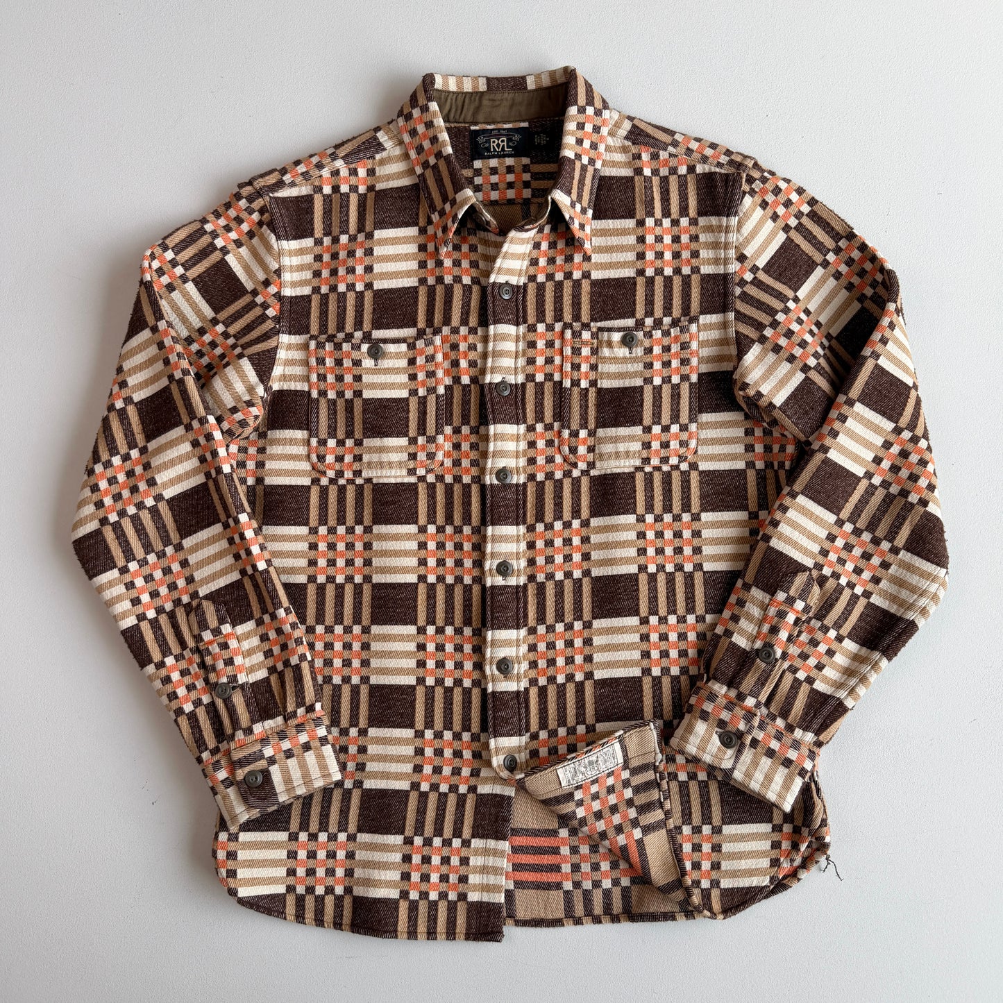 RRL Ralph Lauren (M) Cody Jacquard Cotton Brown/Orange Heritage Work Shirt (Copy)