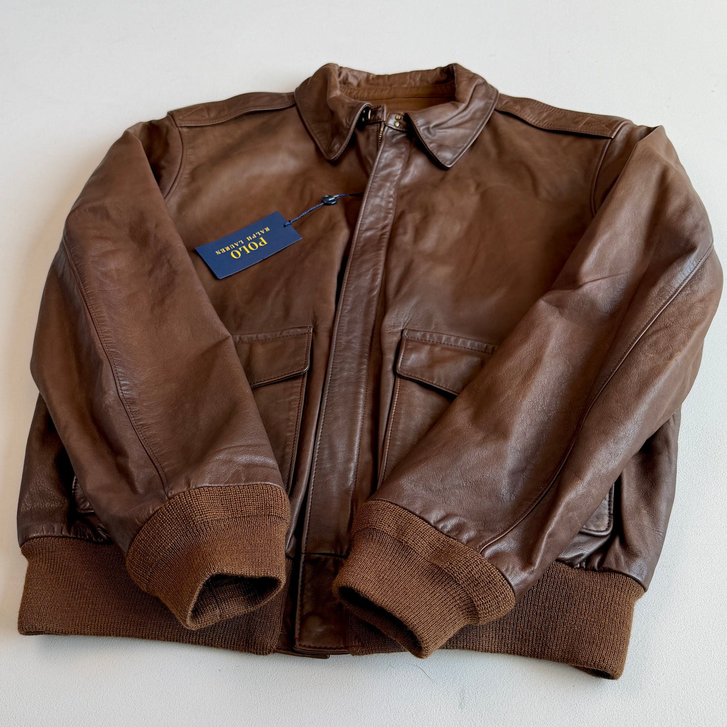 NWT Polo Ralph Lauren (L) A2 Bomber Farrington Leather Brown Jacket