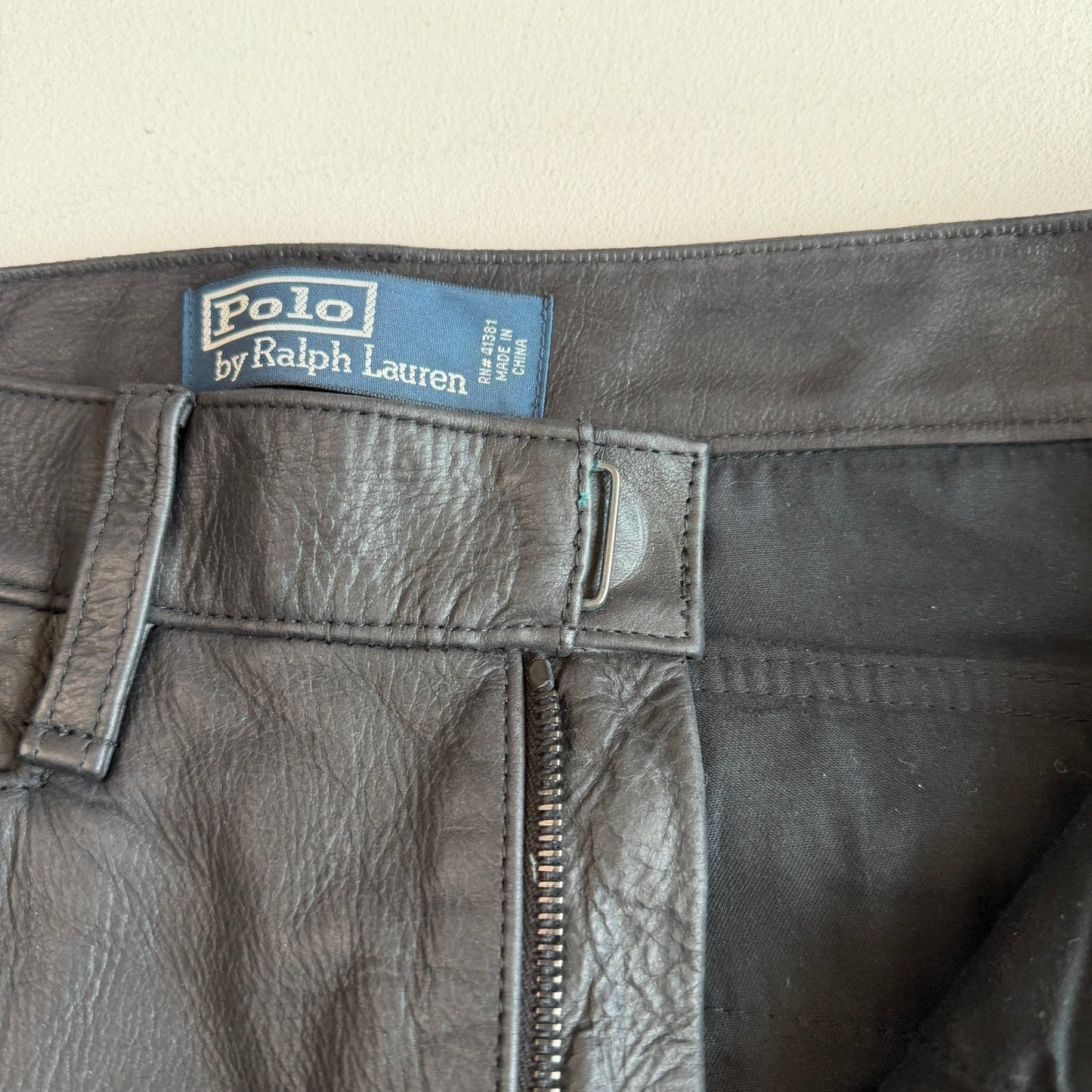 Polo Ralph Lauren (30/31 x 32/33) Leather Motorcycle Ribbed Thigh Black Pants